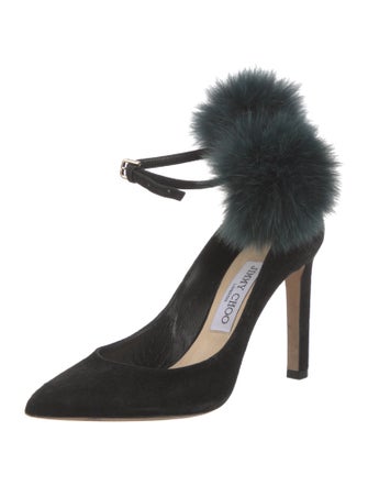 Jimmy Choo Suede Fur Trim Pumps