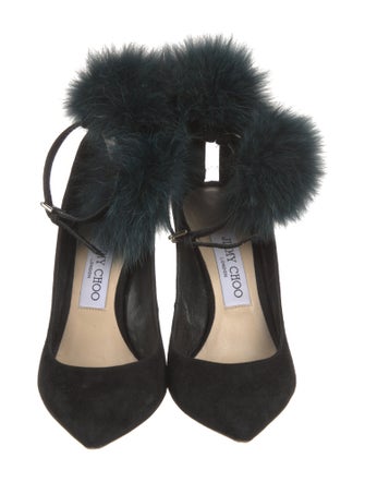 Jimmy Choo Suede Fur Trim Pumps