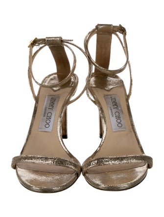 Jimmy Choo Leather Glitter Accents Sandals