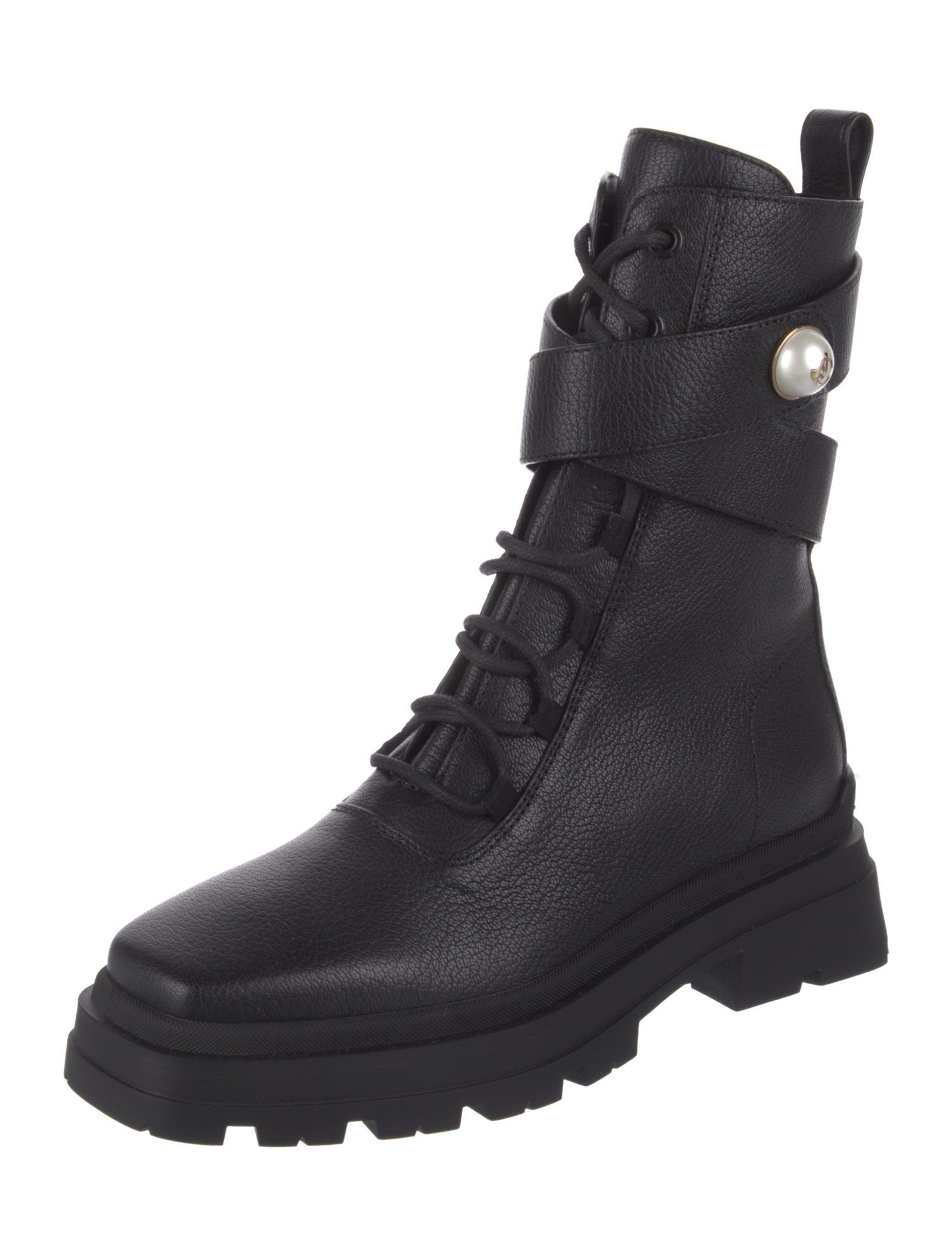 Jimmy Choo Rockstud Accents Leather Combat Boots
