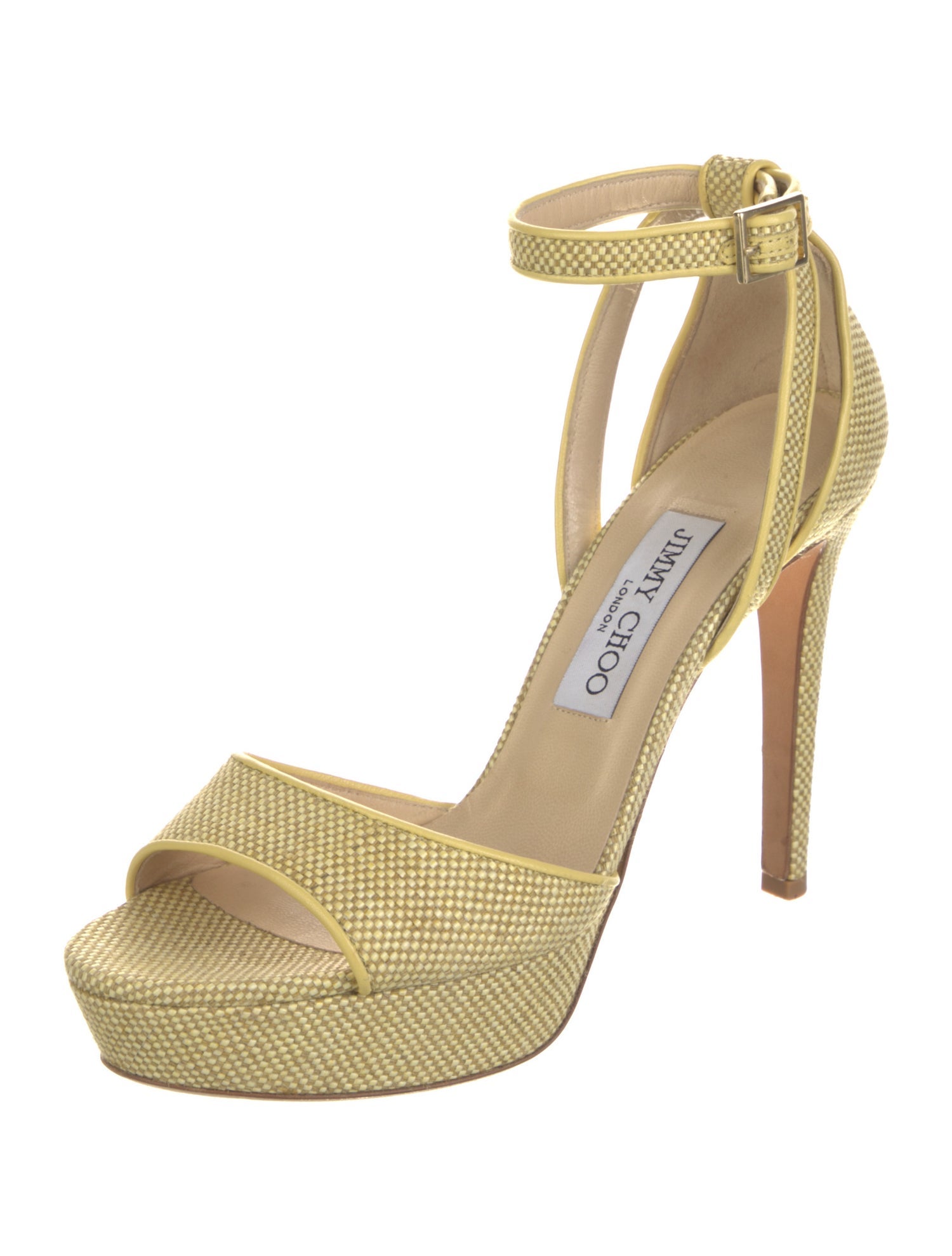 Jimmy Choo Canvas Leather Trim Embellishment Sandals