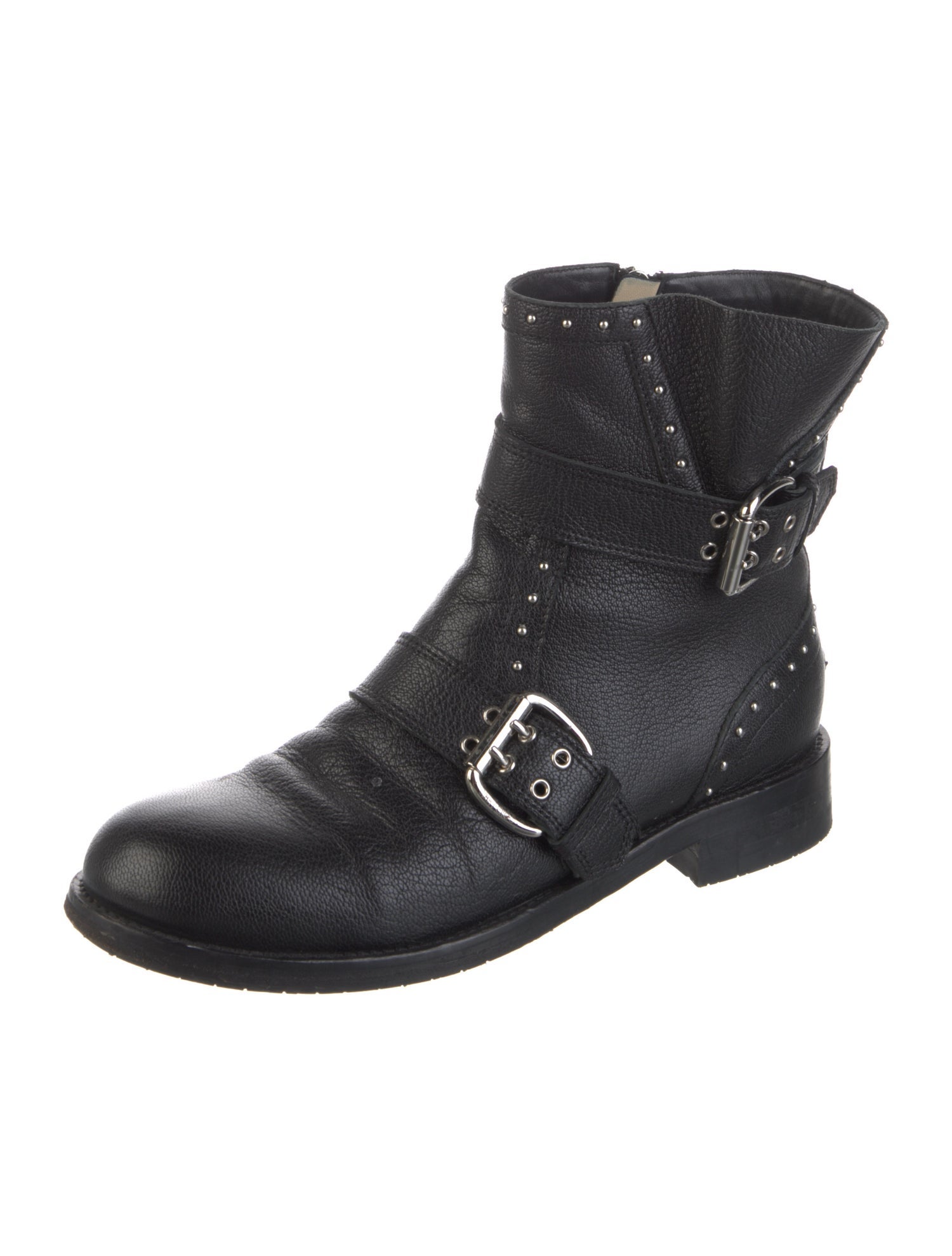 Jimmy Choo Leather Studded Accents Moto Boots