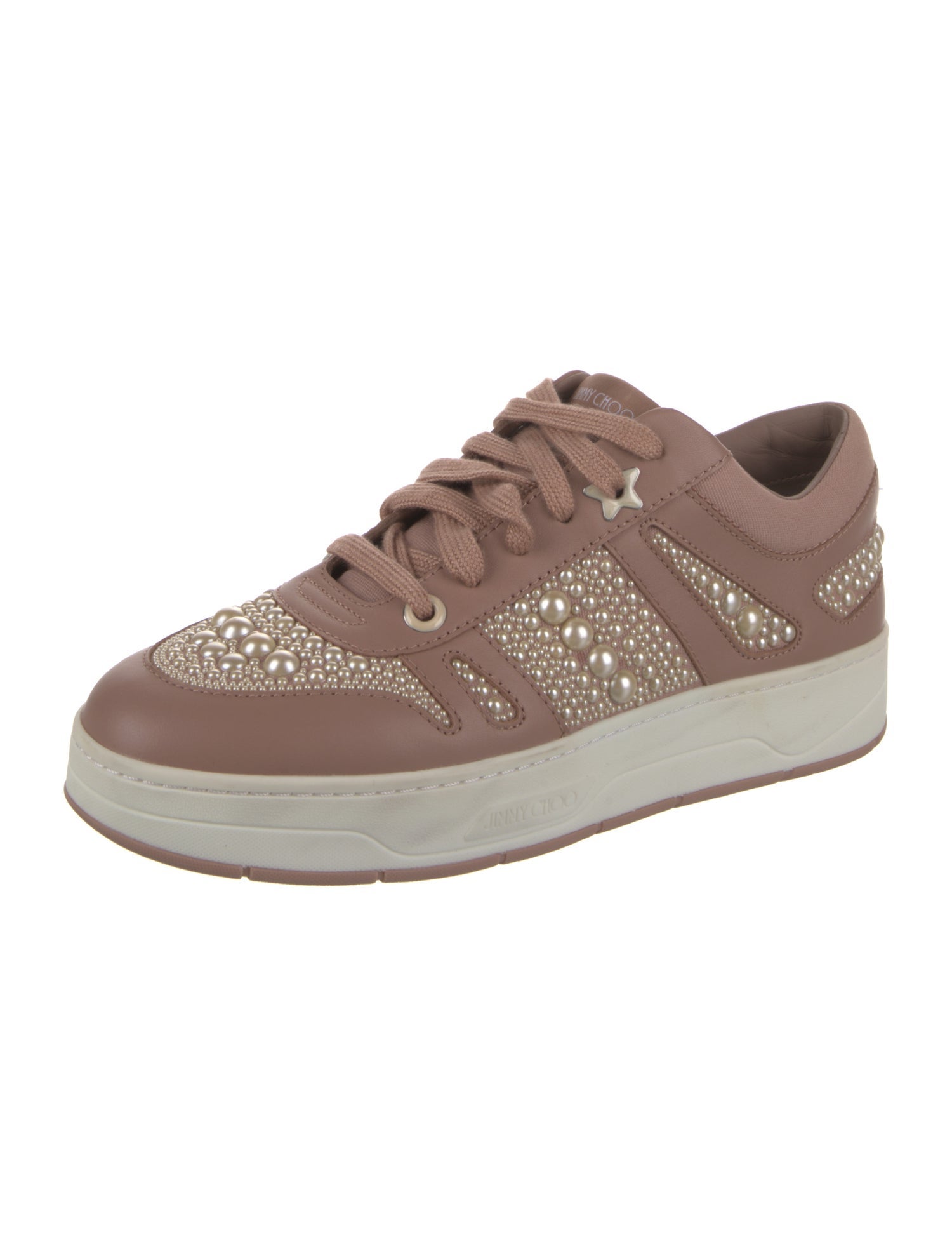 Jimmy Choo Leather Beaded Accents Sneakers