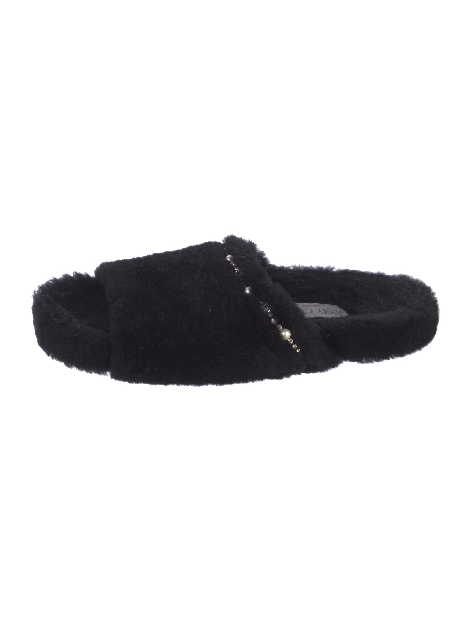 Jimmy Choo Faux Pearl Accents Shearling Slides