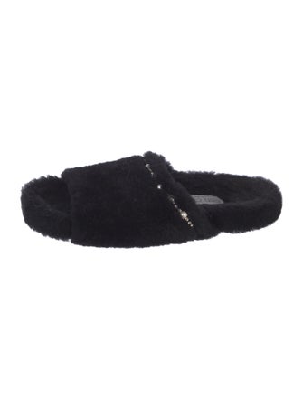 Jimmy Choo Faux Pearl Accents Shearling Slides