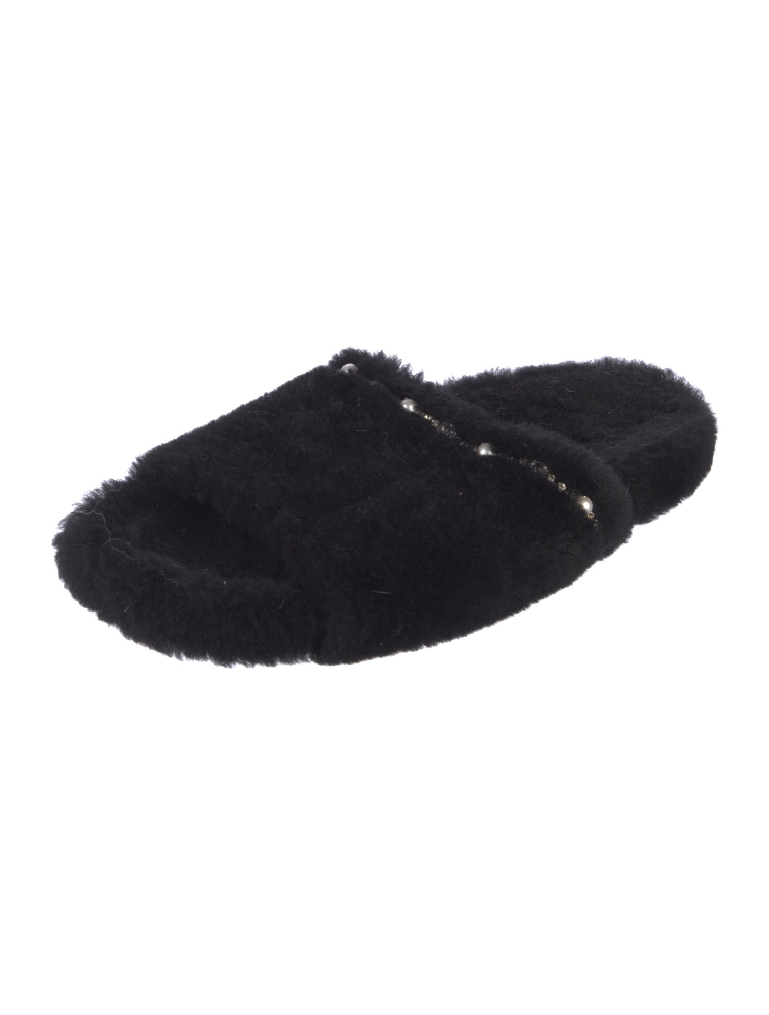 Jimmy Choo Faux Pearl Accents Shearling Slides