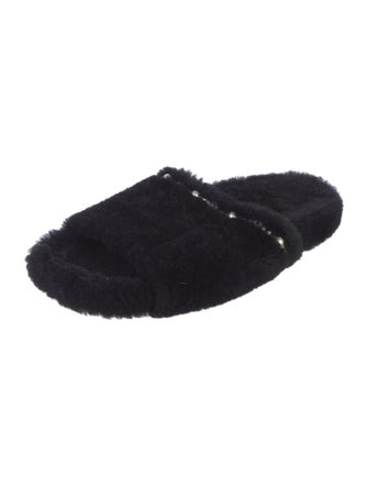 Jimmy Choo Faux Pearl Accents Shearling Slides