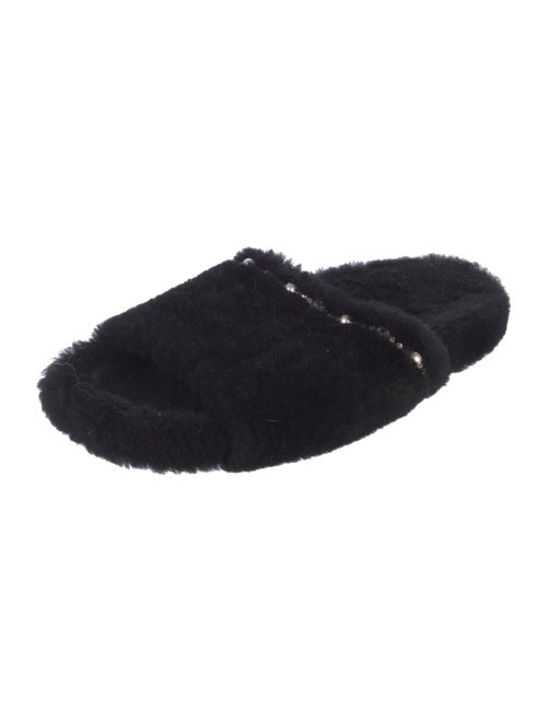 Jimmy Choo Faux Pearl Accents Shearling Slides