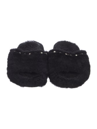 Jimmy Choo Faux Pearl Accents Shearling Slides