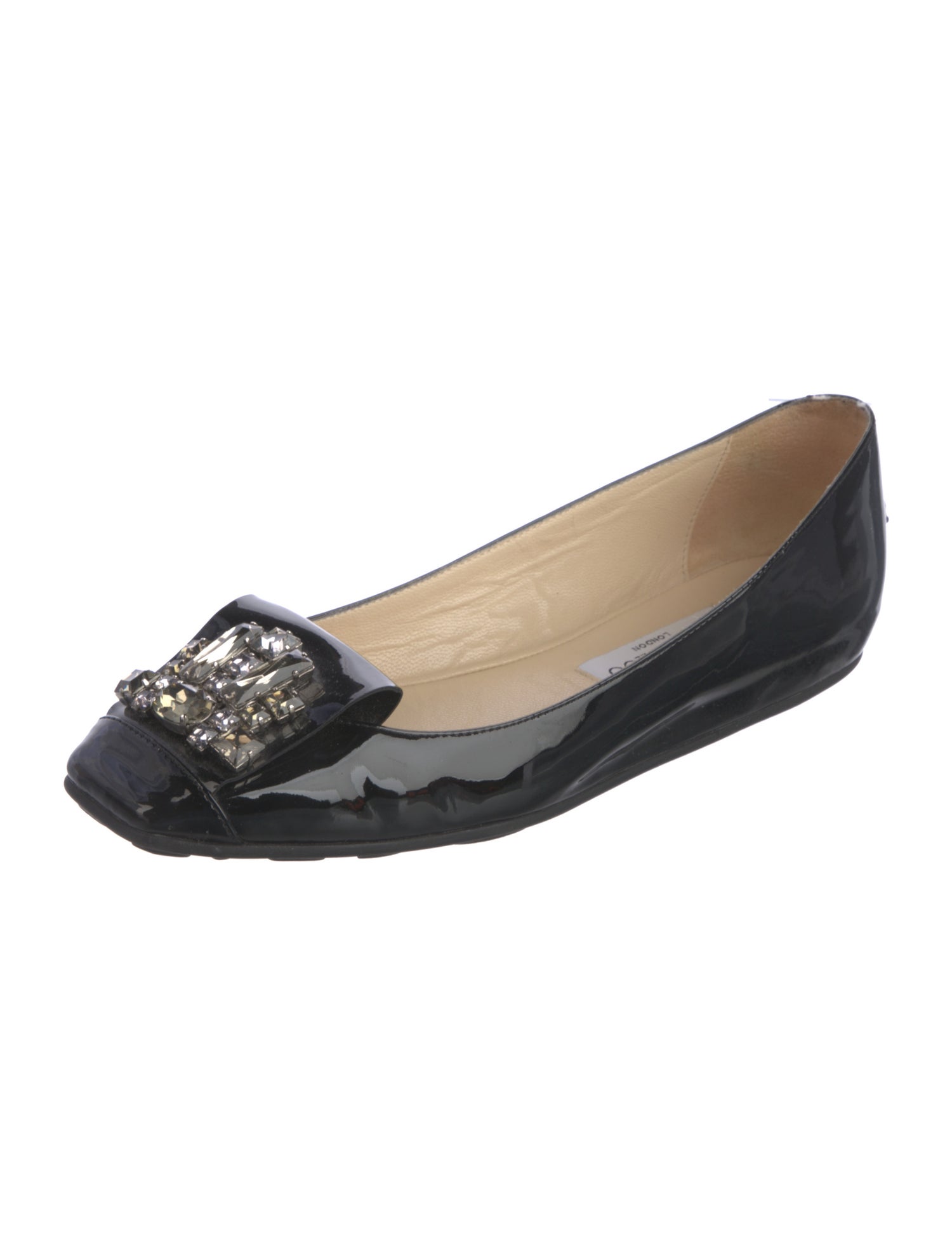 Jimmy Choo Patent Leather Crystal Embellishments Flats