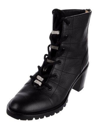 Jimmy Choo Leather Crystal Embellishments Combat Boots
