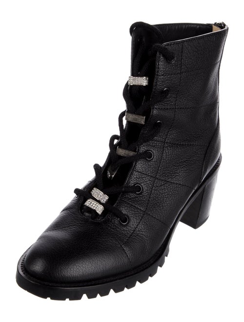Jimmy Choo Leather Crystal Embellishments Combat Boots