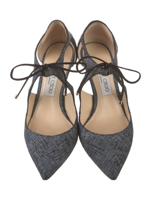 Jimmy Choo Suede Colorblock Pattern T-Strap Pumps