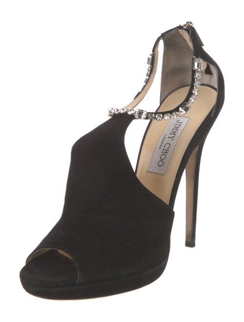 Jimmy Choo Suede Crystal Embellishments T-Strap Pumps