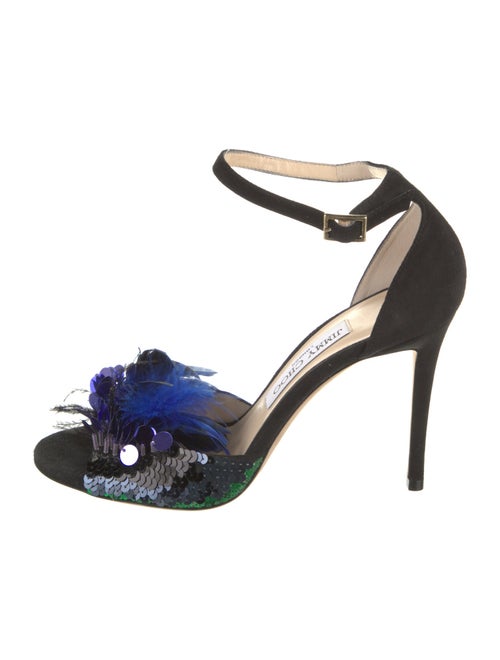 Jimmy Choo Suede Feather Trim Sandals