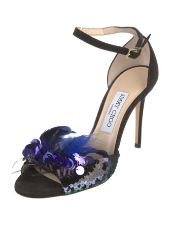 Jimmy Choo Suede Feather Trim Sandals