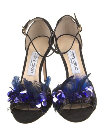 Jimmy Choo Suede Feather Trim Sandals