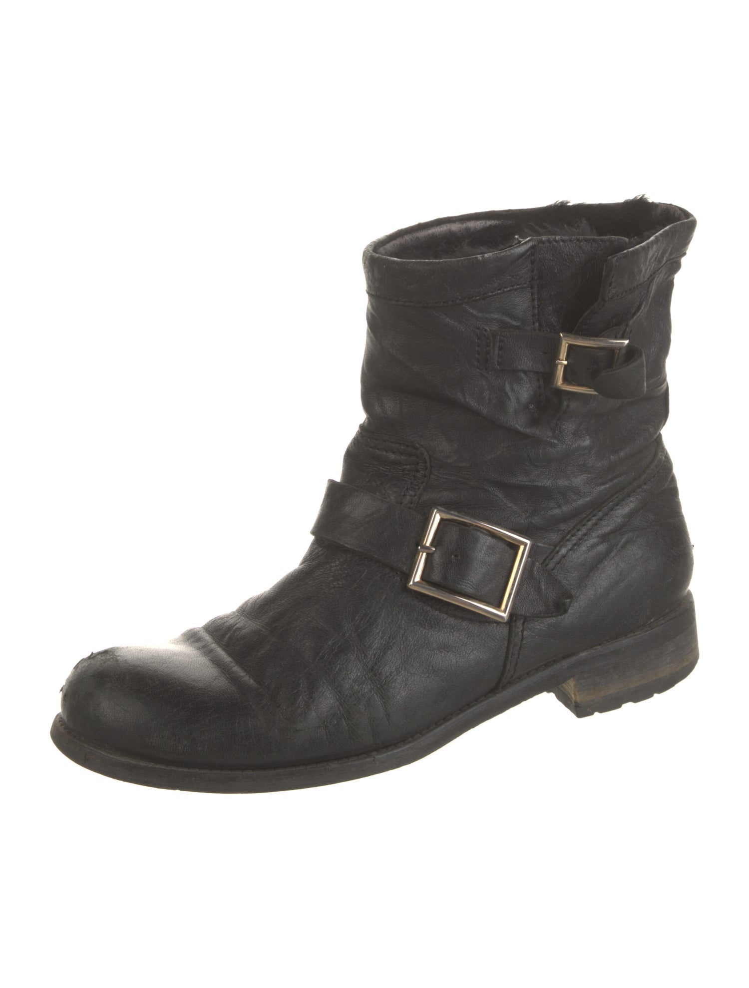 Jimmy Choo Leather Fur Trim Moto Boots