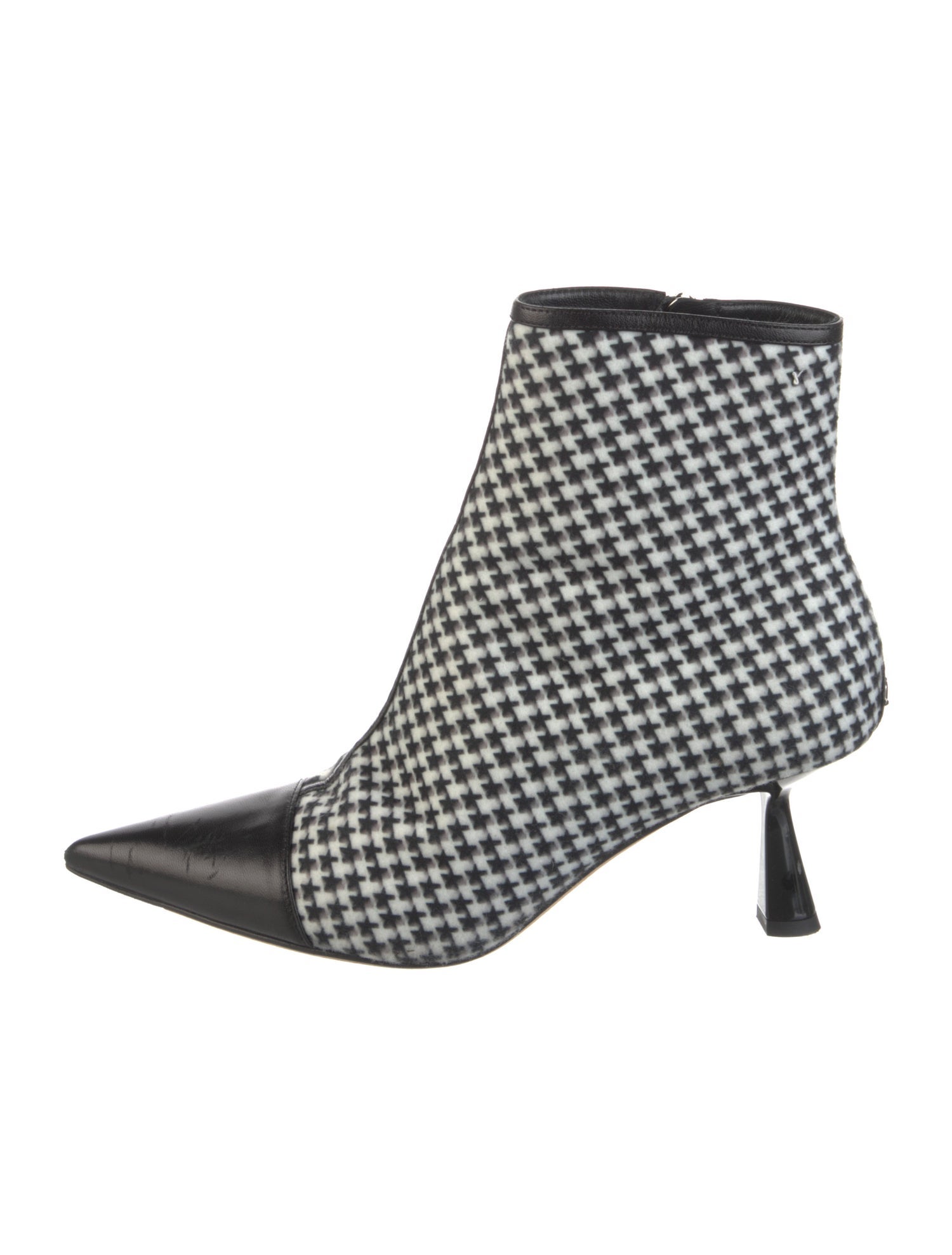 Jimmy Choo Houndstooth Print Leather Trim Embellishment Sock Boots