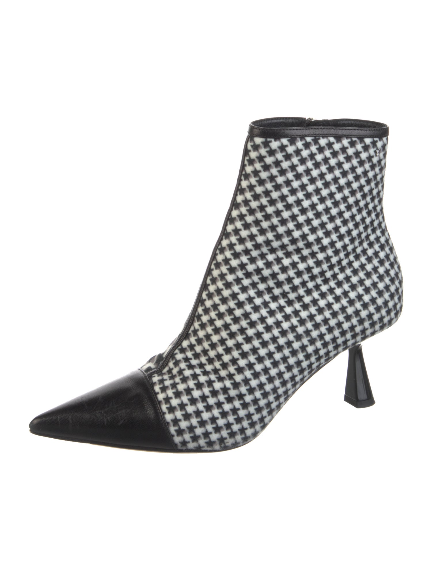 Jimmy Choo Houndstooth Print Leather Trim Embellishment Sock Boots