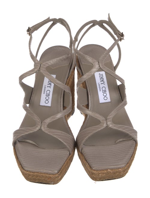 Jimmy Choo Lizard Leather Trim Embellishment Espadrilles