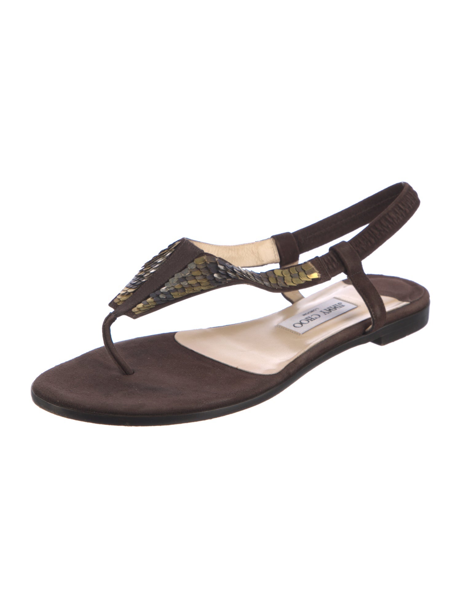 Jimmy Choo Suede Sequin Embellishments T-Strap Sandals