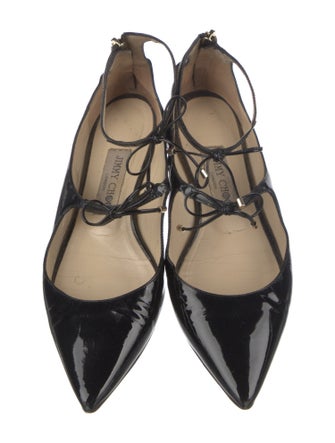 Jimmy Choo Patent Leather Bow Accents Mary Jane Flats