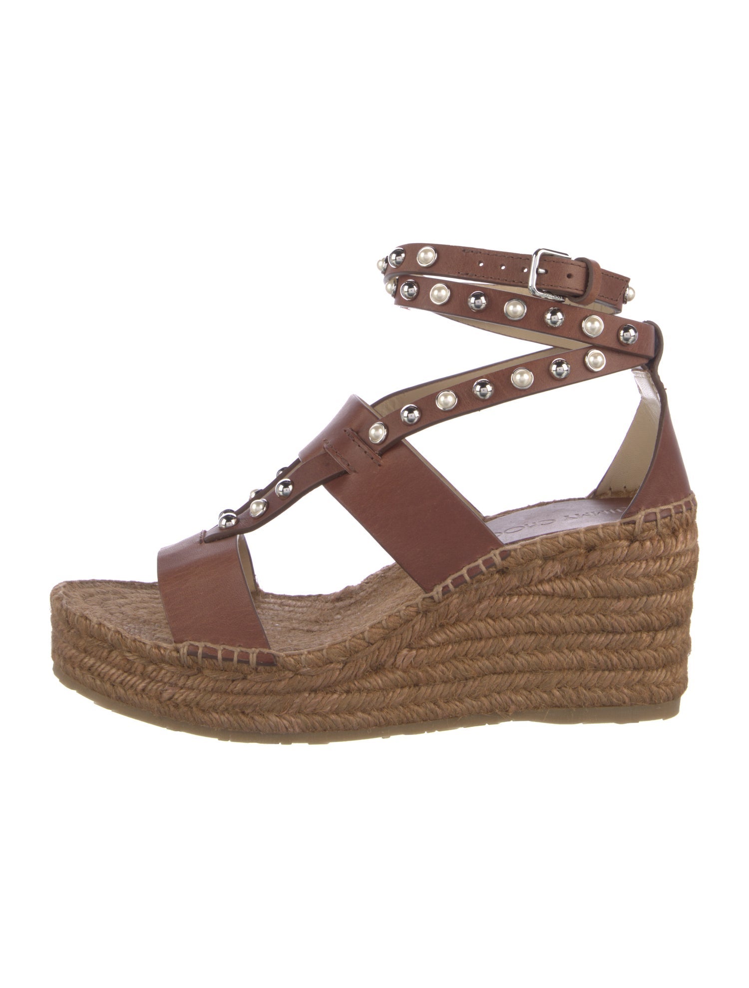 Jimmy Choo Leather Studded Accents Espadrilles