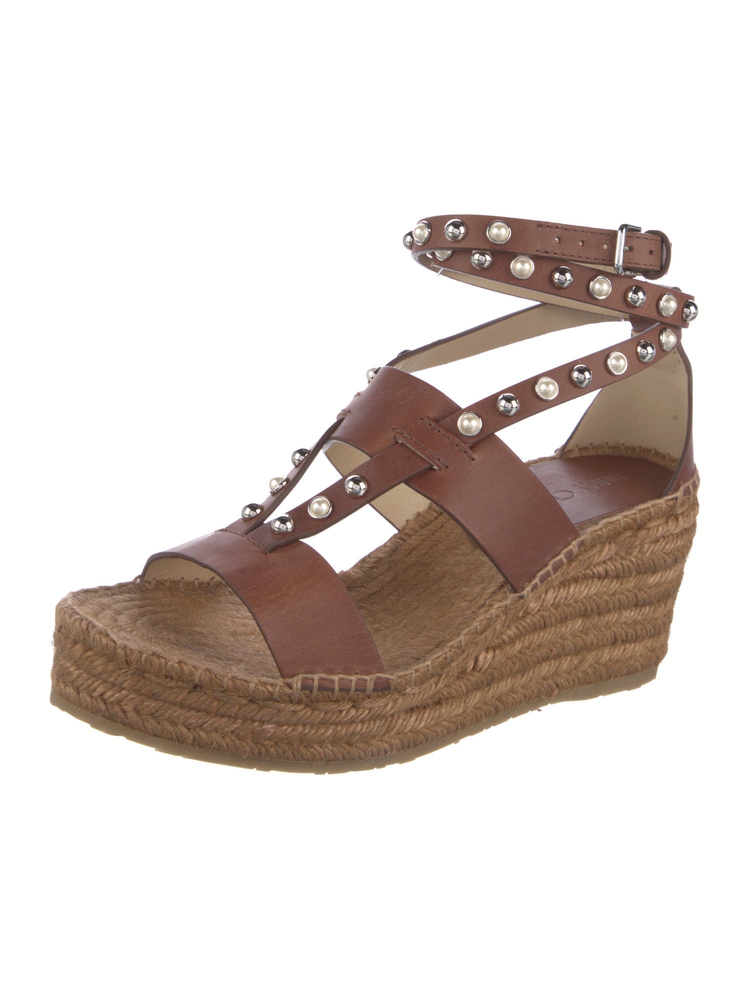 Jimmy Choo Leather Studded Accents Espadrilles