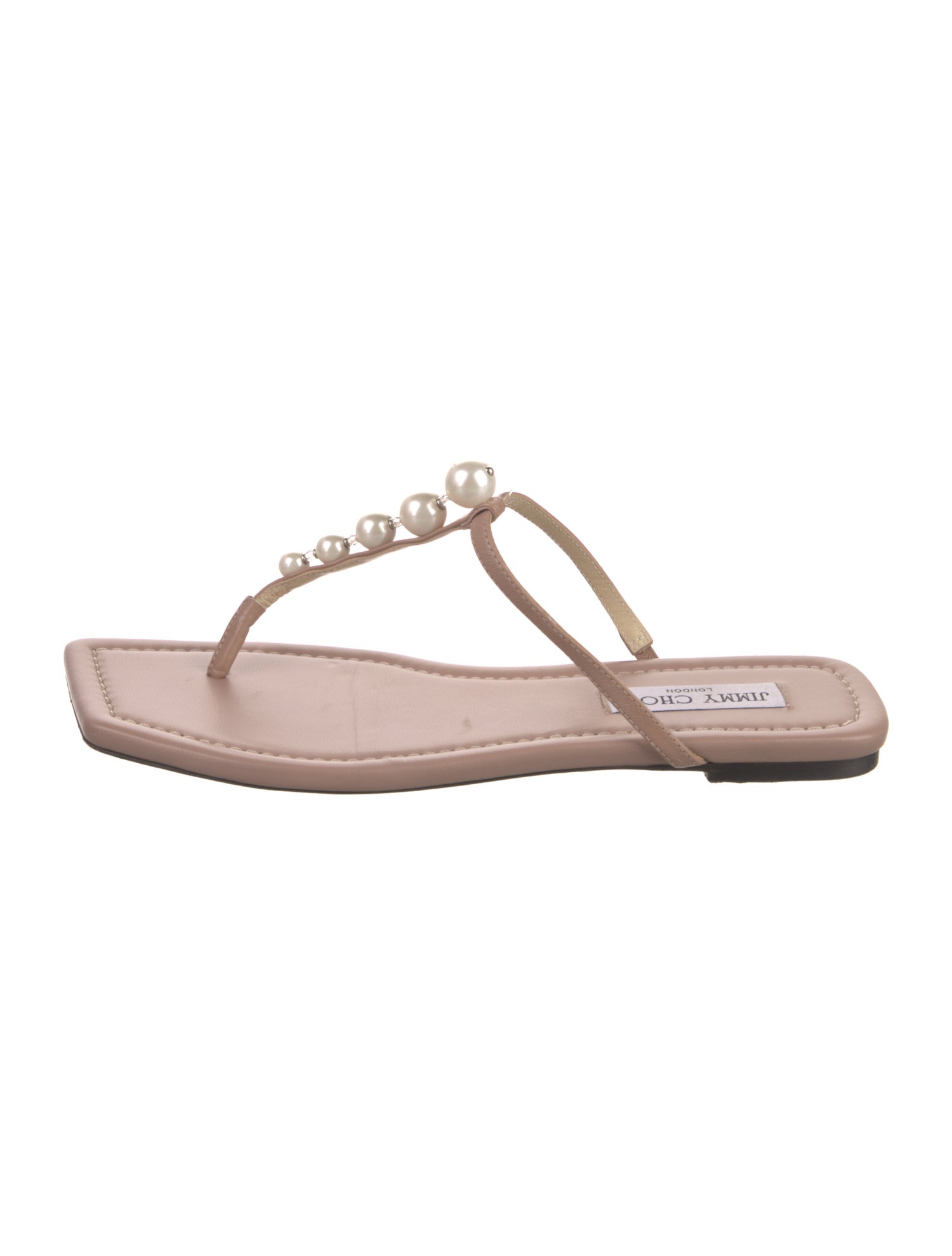 Jimmy Choo Leather Beaded Accents T-Strap Sandals