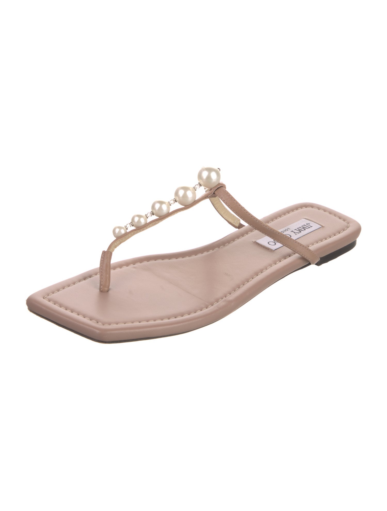Jimmy Choo Leather Beaded Accents T-Strap Sandals