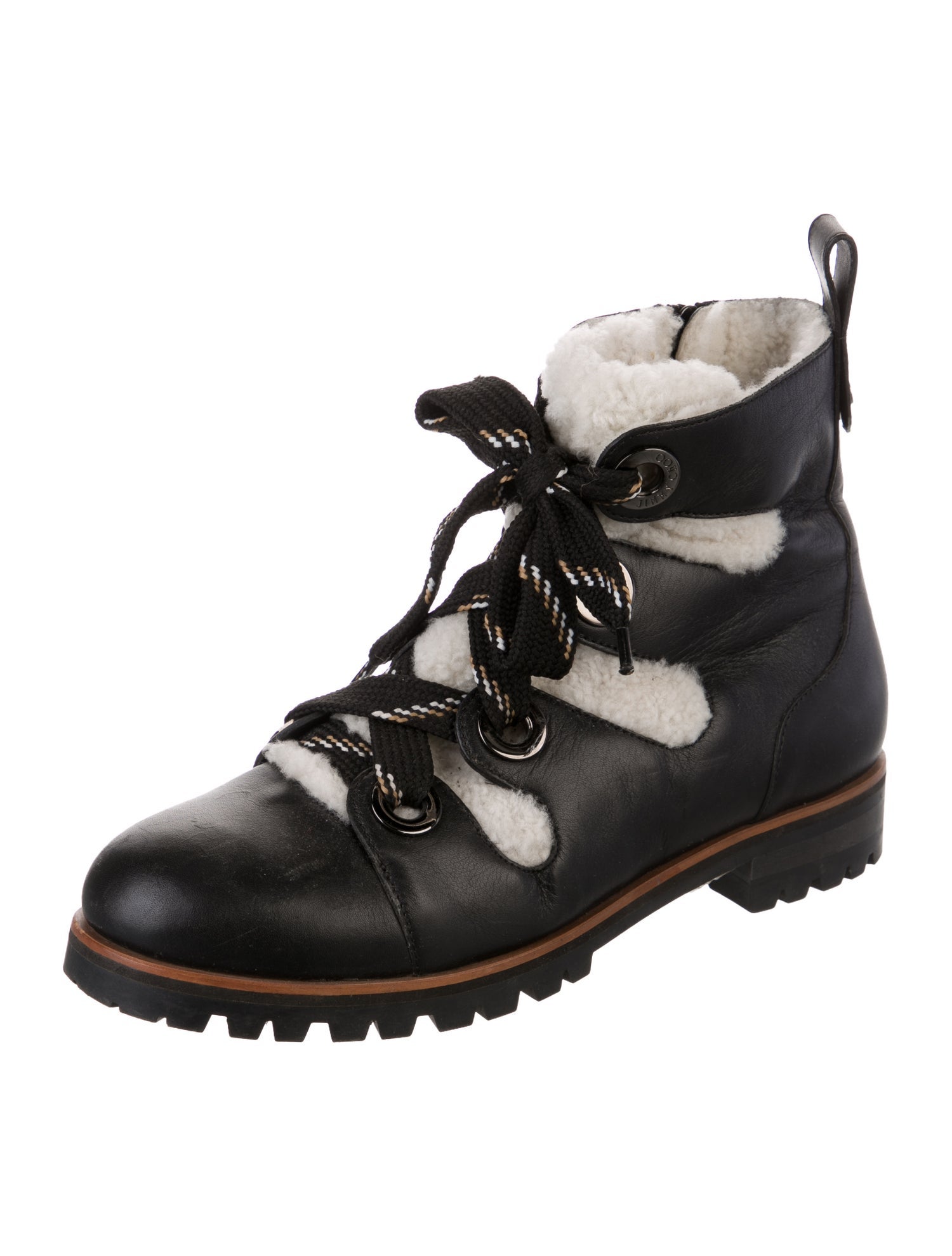 Jimmy Choo Leather Colorblock Pattern Combat Boots