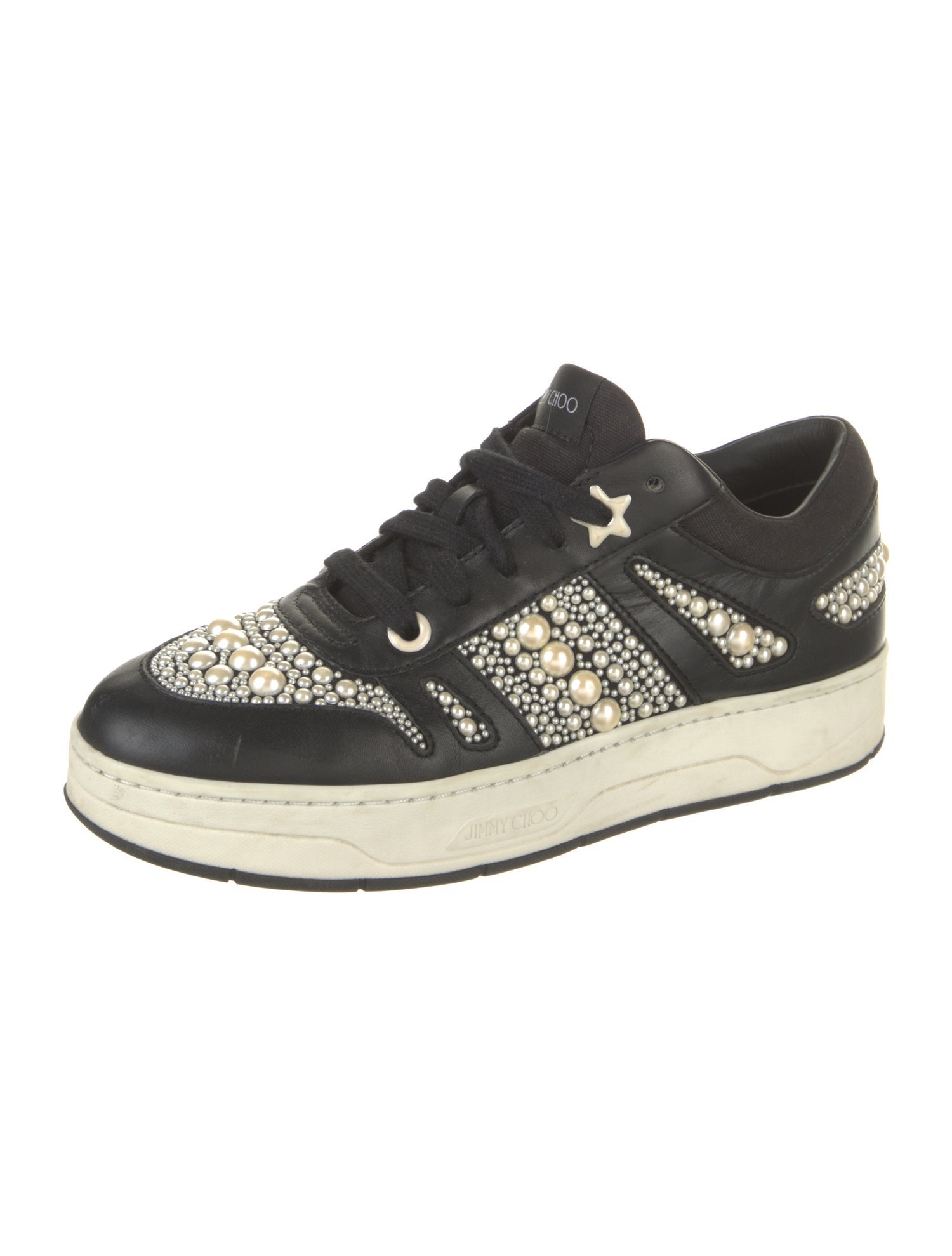Jimmy Choo Leather Beaded Accents Sneakers