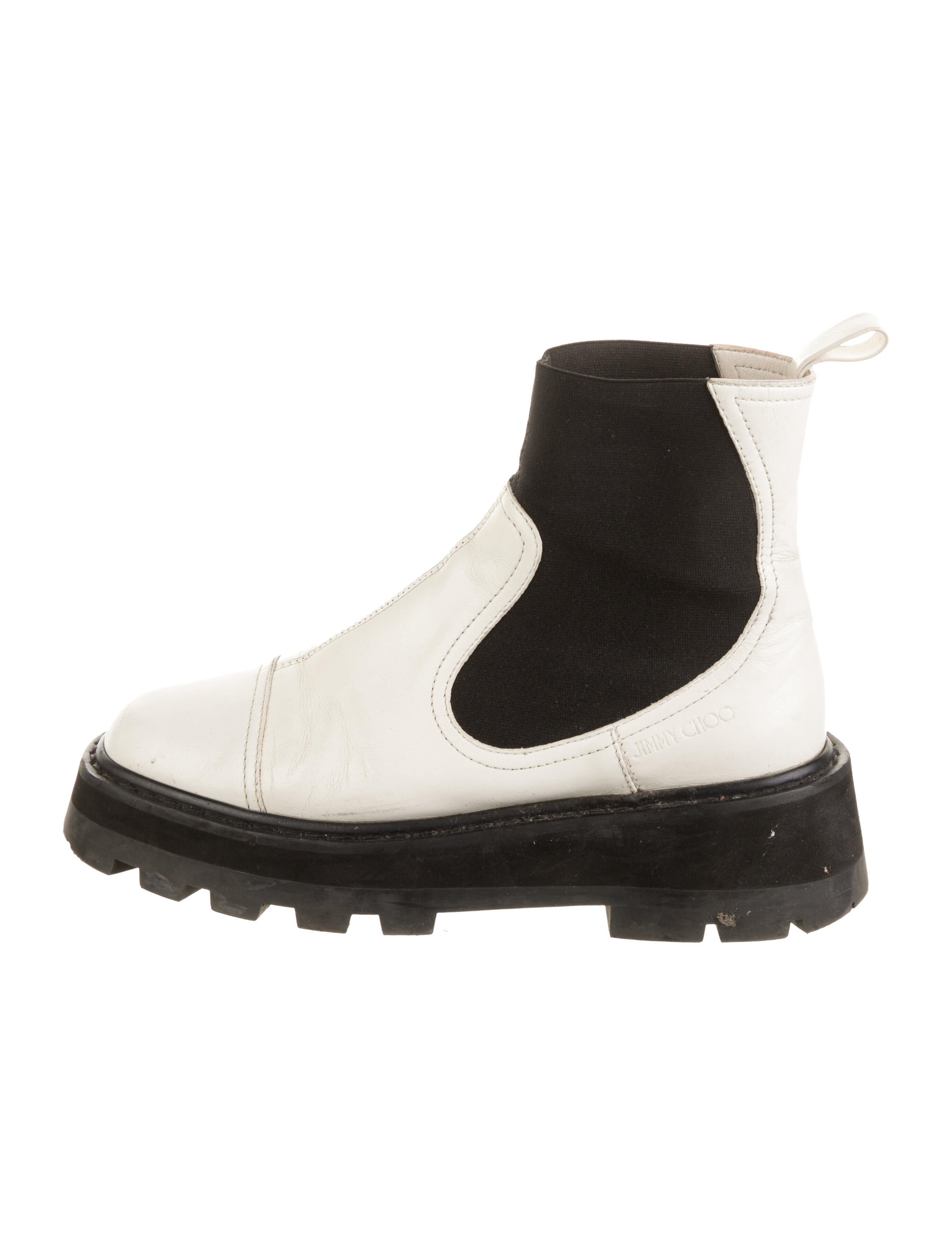 Jimmy Choo Leather Colorblock Pattern Combat Boots