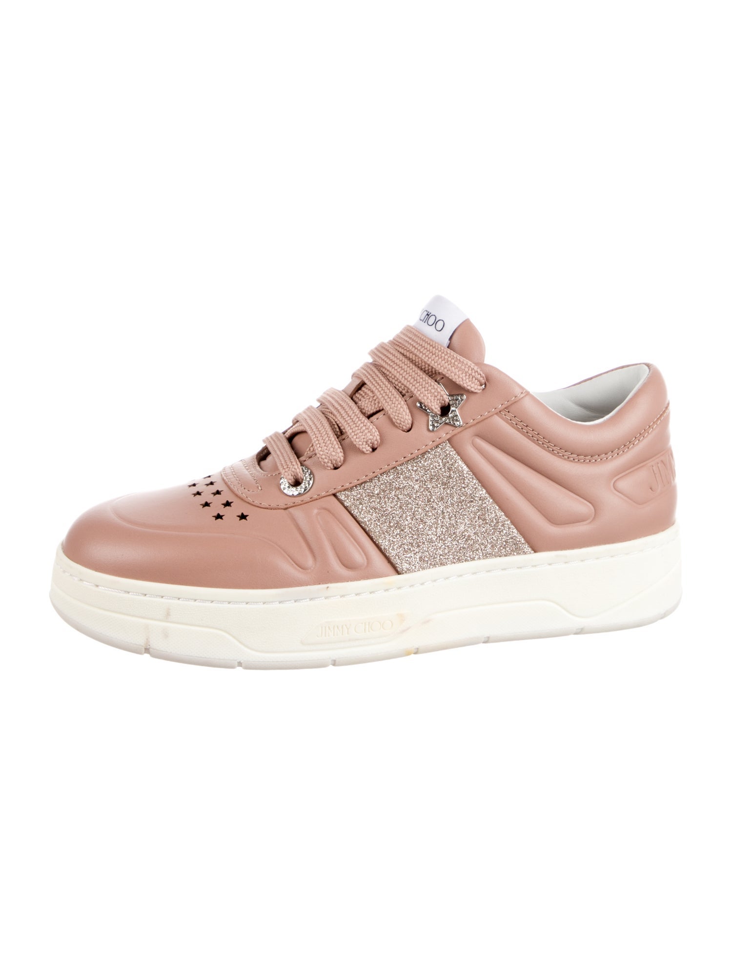 Jimmy Choo Leather Glitter Accents Sneakers