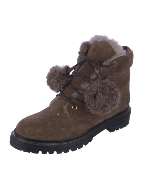 Jimmy Choo Suede Pom-Pom Embellishments Combat Boots