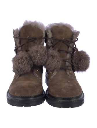 Jimmy Choo Suede Pom-Pom Embellishments Combat Boots