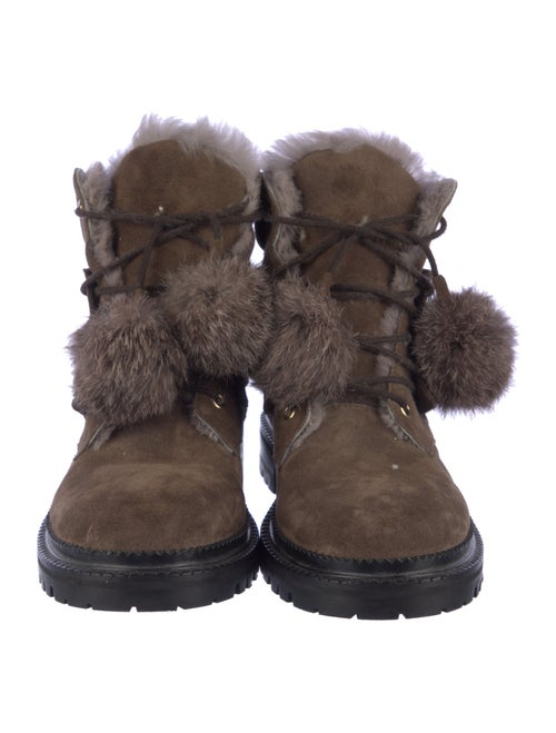 Jimmy Choo Suede Pom-Pom Embellishments Combat Boots