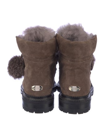 Jimmy Choo Suede Pom-Pom Embellishments Combat Boots