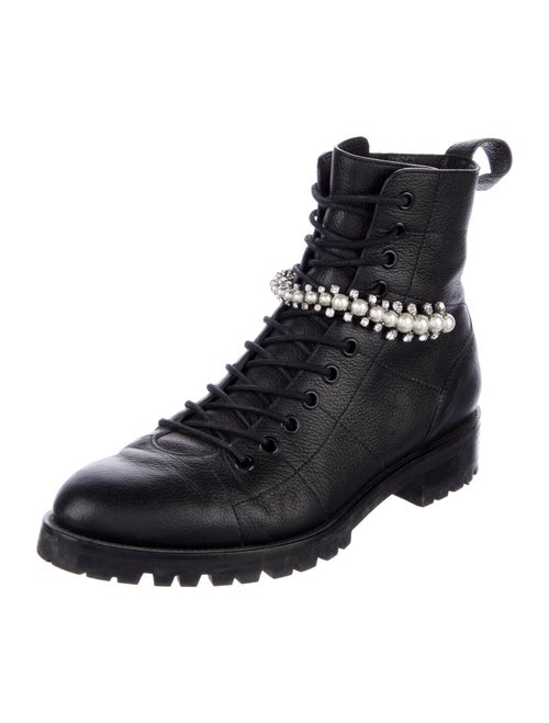 Jimmy Choo Leather Crystal Embellishments Combat Boots