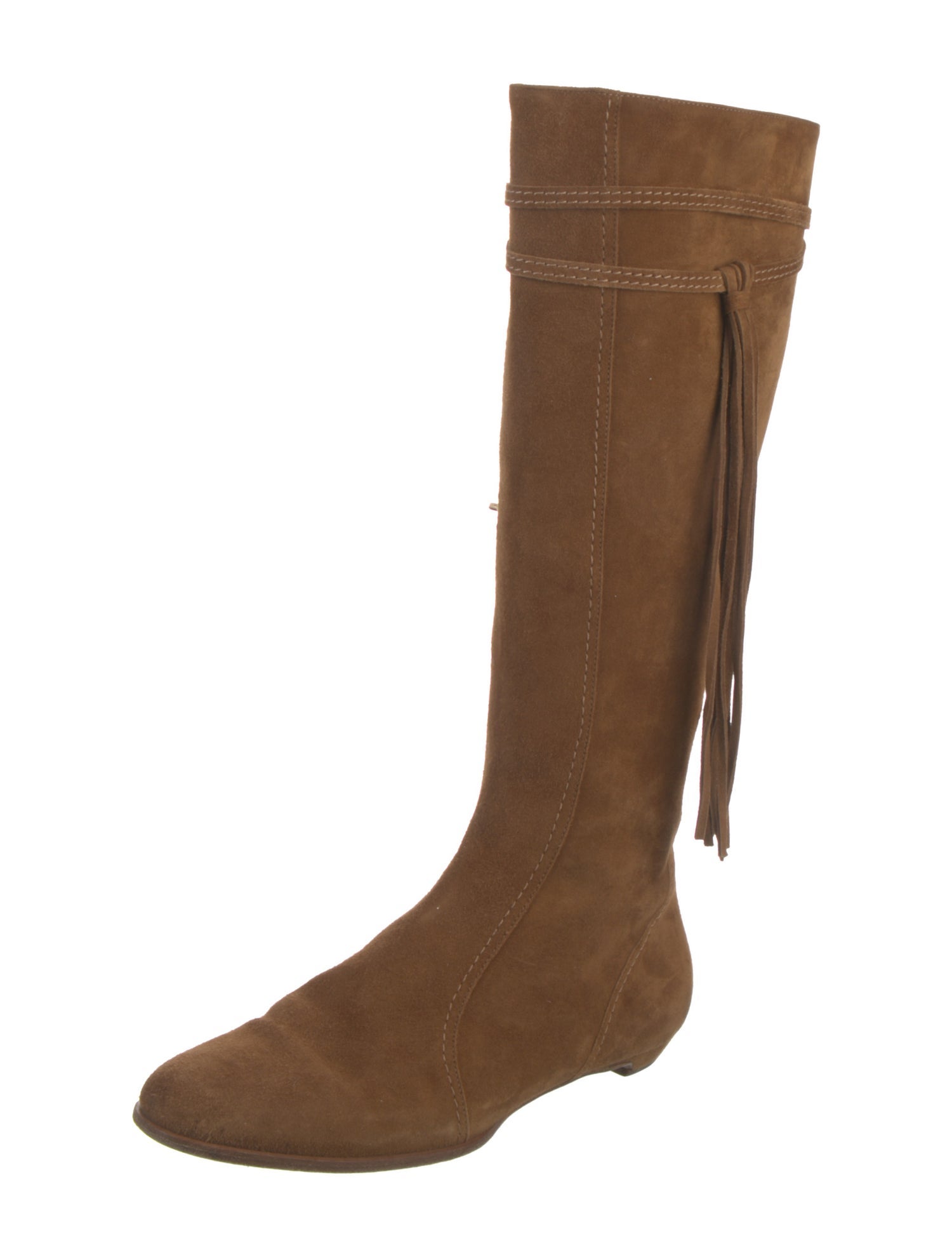Jimmy Choo Suede Fringe Trim Accent Riding Boots