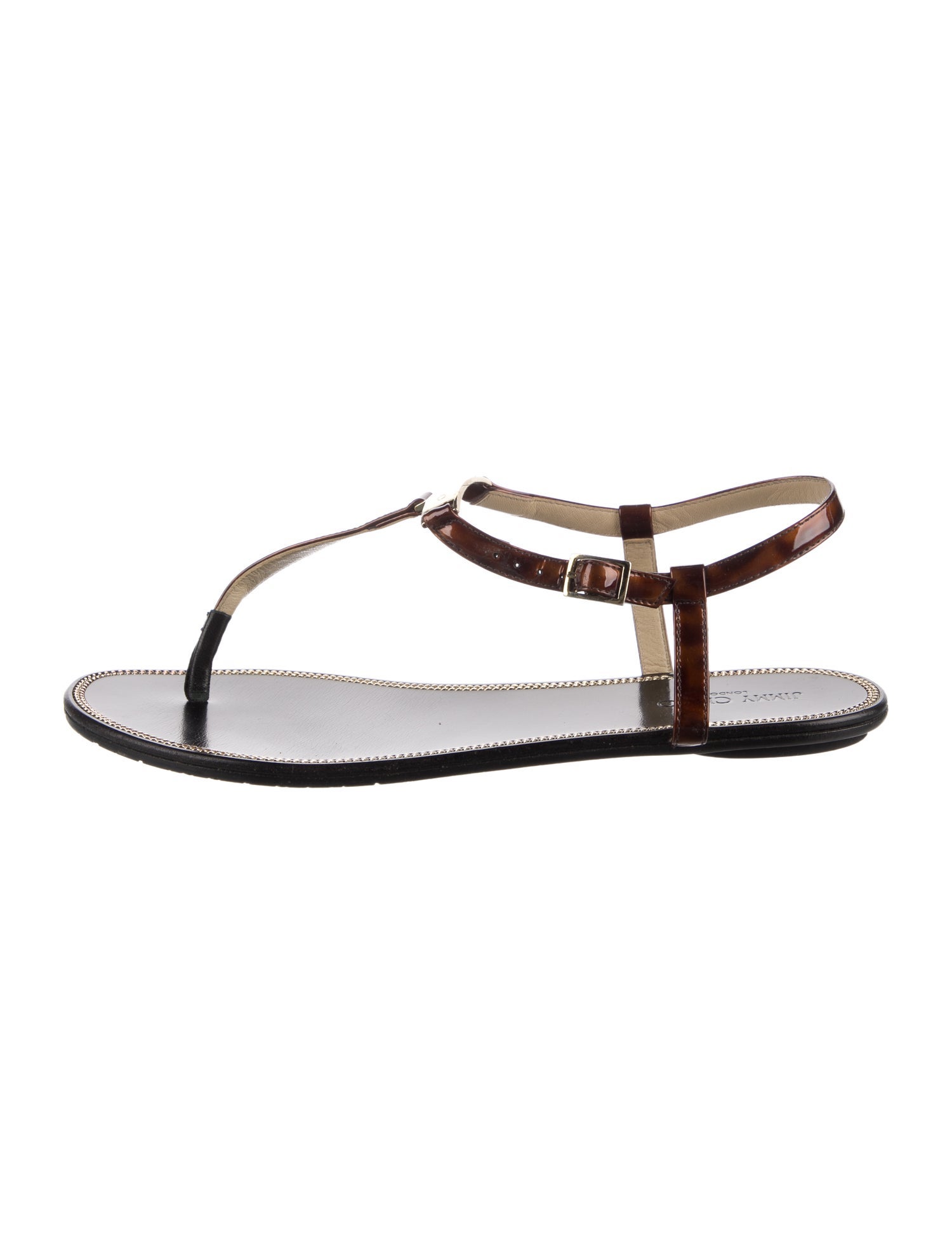 Jimmy Choo Patent Leather Chain-Link Accents T-Strap Sandals