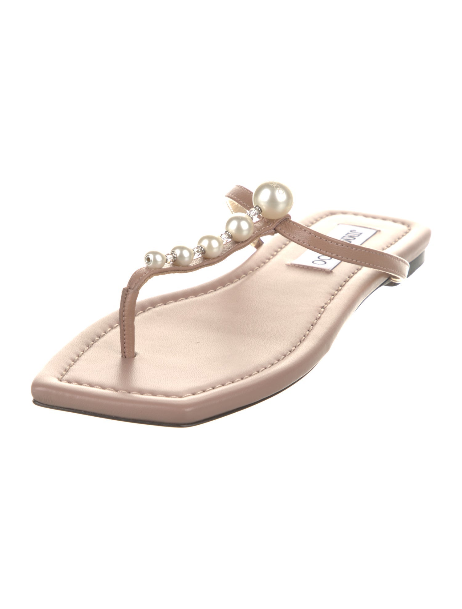 Jimmy Choo Faux Pearl Accents Leather T-Strap Sandals