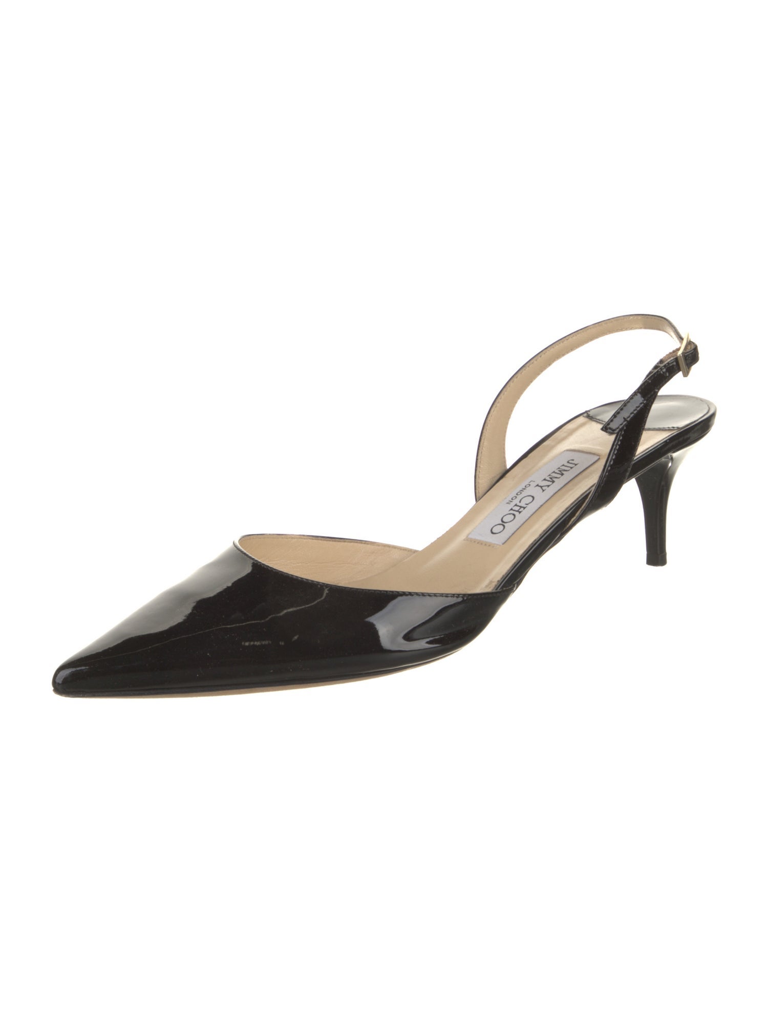 Jimmy Choo Patent Leather Leather Trim Embellishment Slingback Pumps