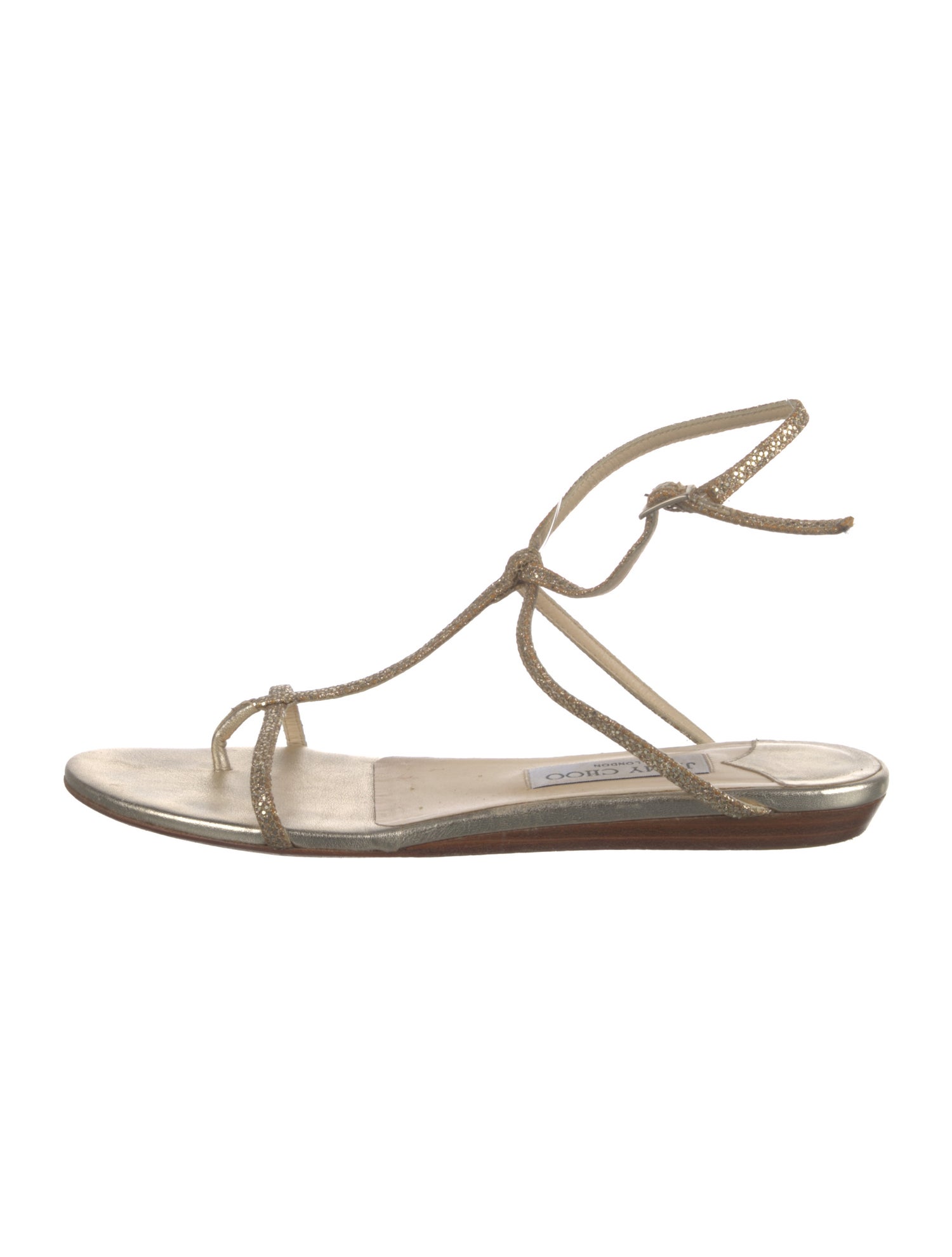 Jimmy Choo Leather Glitter Accents T-Strap Sandals