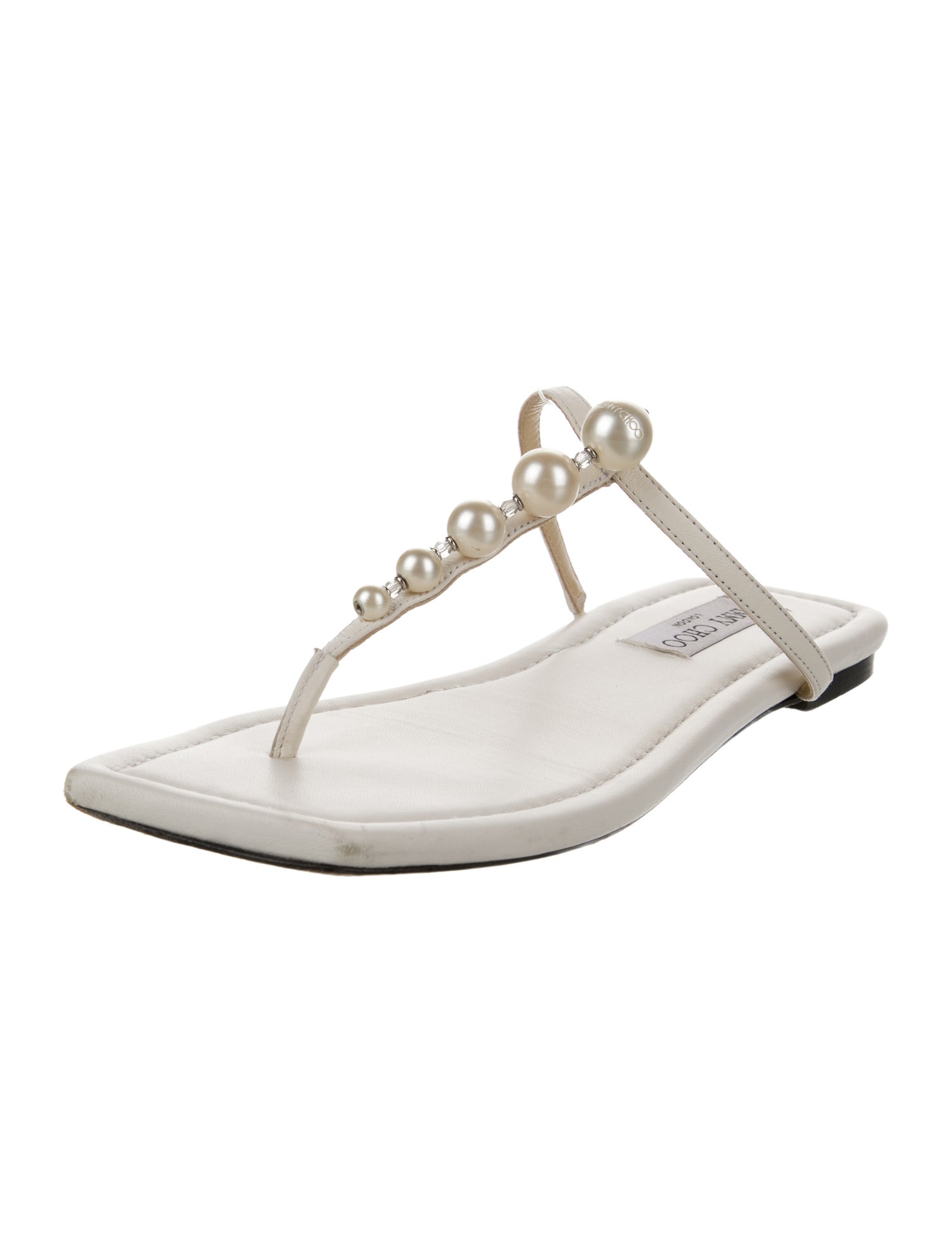 Jimmy Choo Faux Pearl Accents Leather T-Strap Sandals
