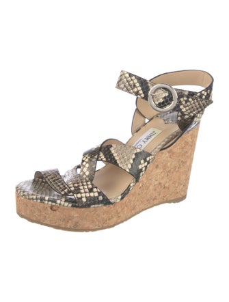 Jimmy Choo Embossed Leather Animal Print Sandals