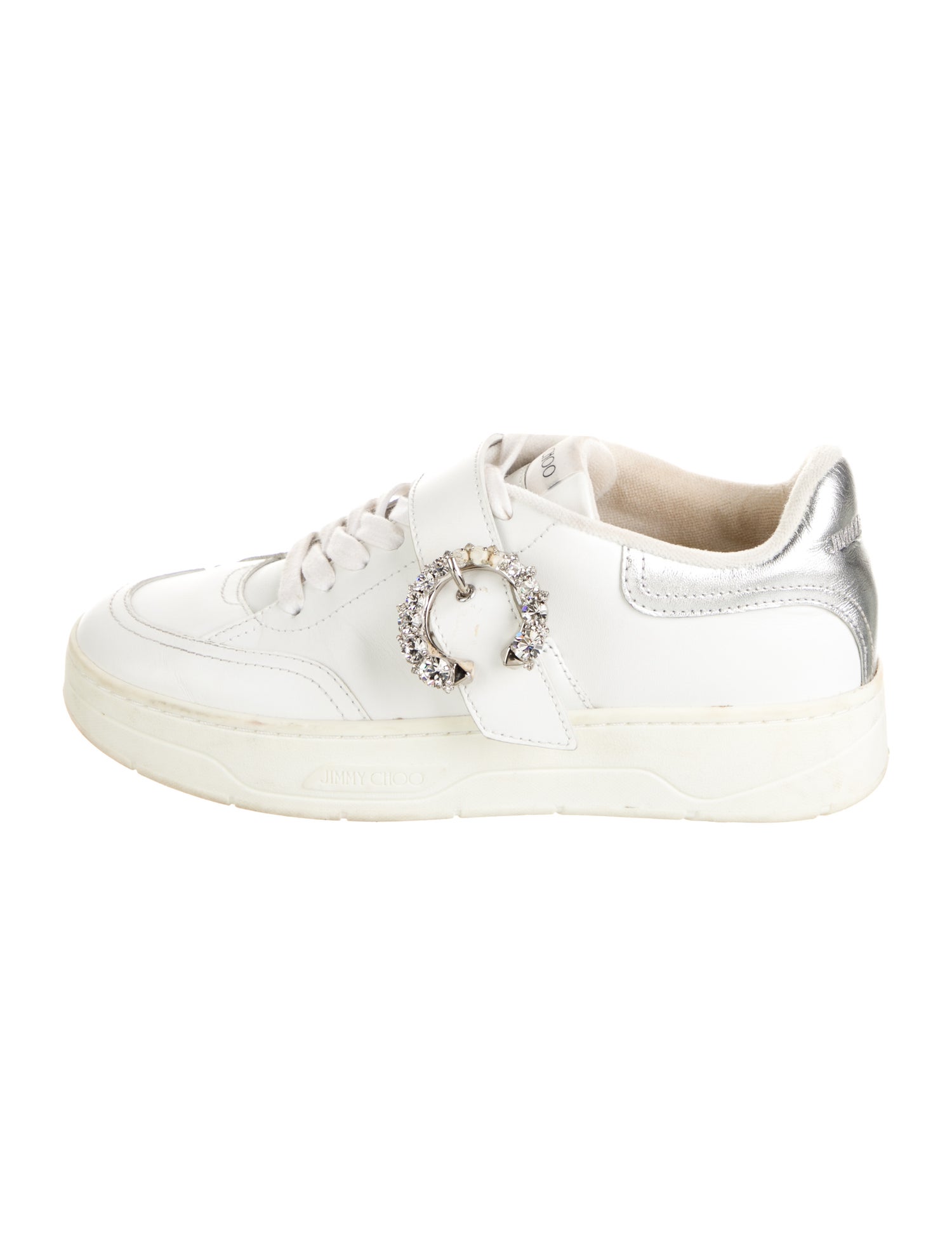 Jimmy Choo Leather Crystal Embellishments Sneakers