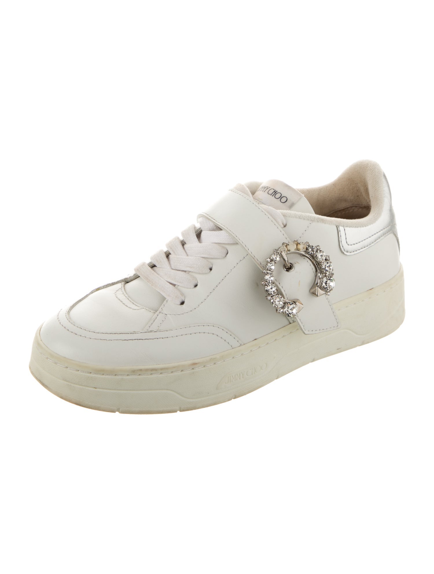 Jimmy Choo Leather Crystal Embellishments Sneakers