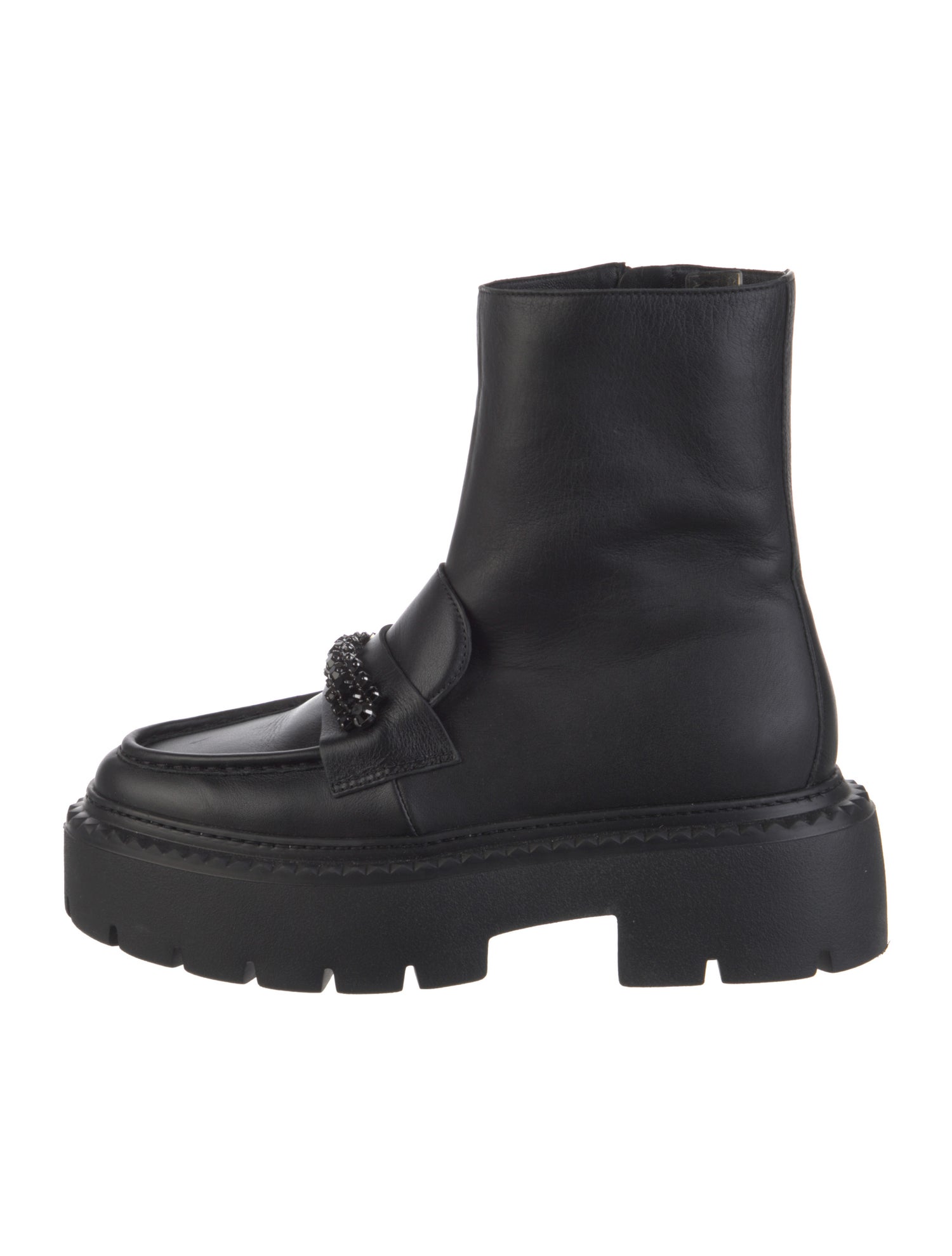 Jimmy Choo Leather Crystal Embellishments Combat Boots